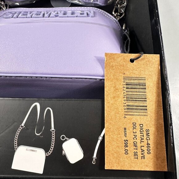 Steve Madden Crossbody Women Handbag Monogram Strap Coin Purse Keychain Purple - Picture 6 of 16